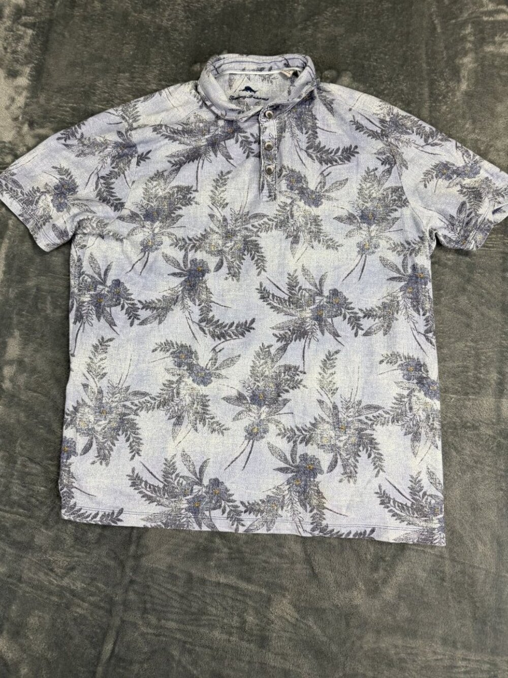 Tommy Bahama Mens Blue Floral Print Polo Shirt XL Short Sleeve